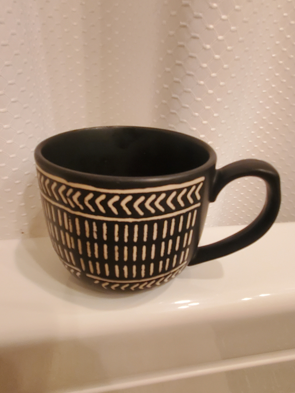 The Old Pottery Company Black and Cream Patterned Ceramic Coffee Mug - Home